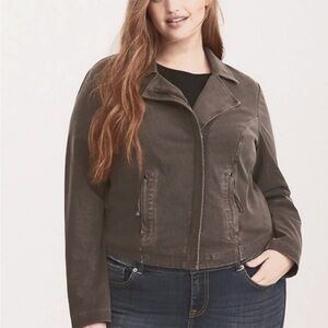 Torrid Washed Jersey Moto Jacket - Grey Size 2X